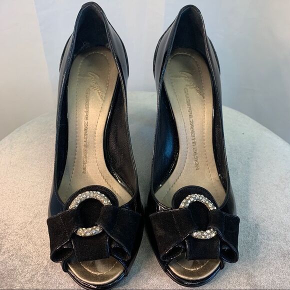 GIUSEPPE Zanotti Black patent crystal rhinestone velvet formal evening high heel - Picture 5 of 12